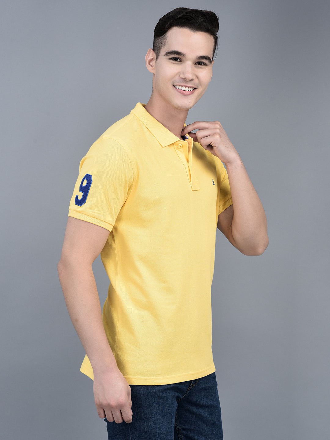 Canoe Men Short Sleeve Polo Neck Solid Pattern T-Shirt