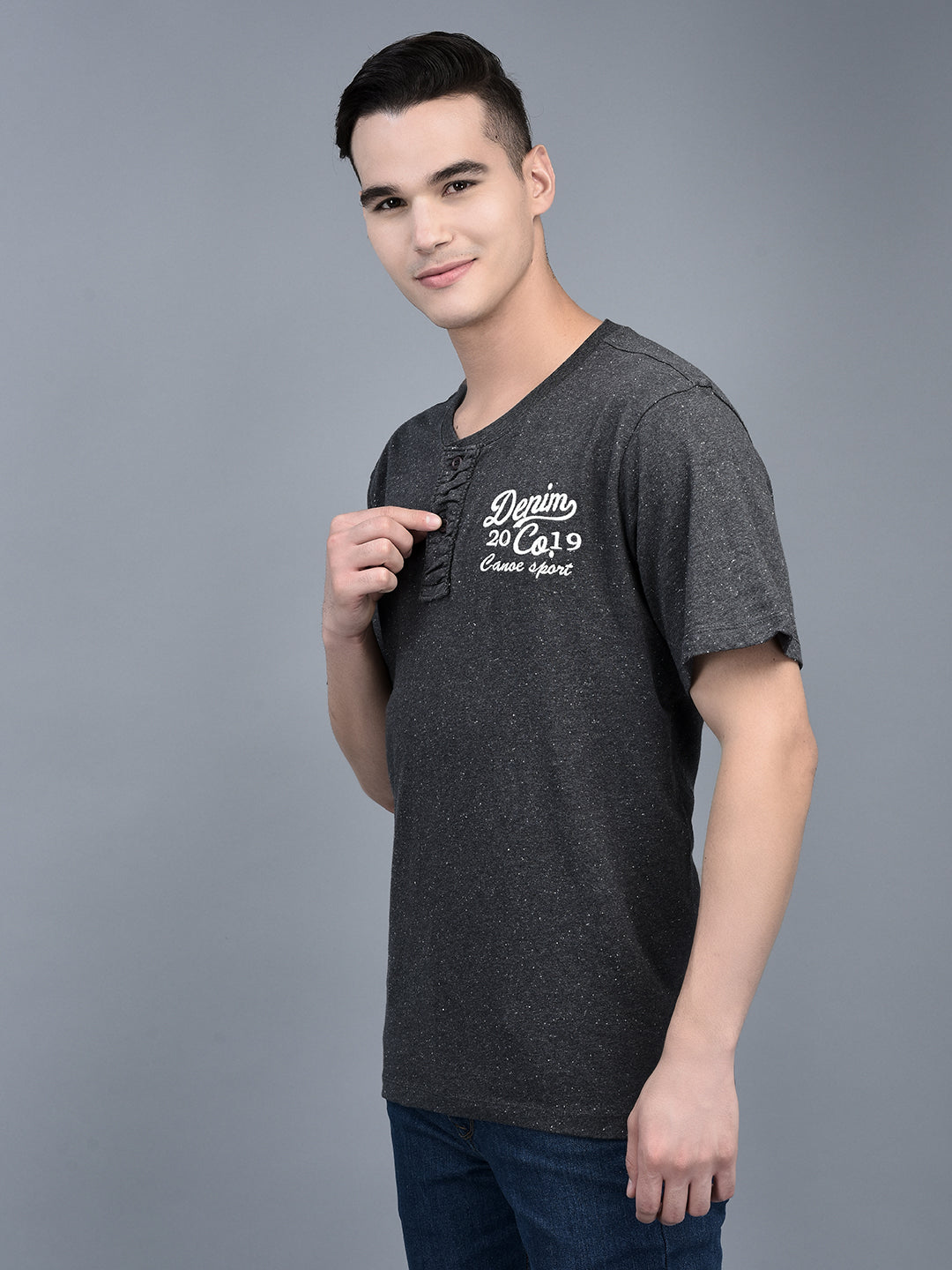 Canoe Men Short Sleeve Polo Neck Solid Pattern T-Shirt
