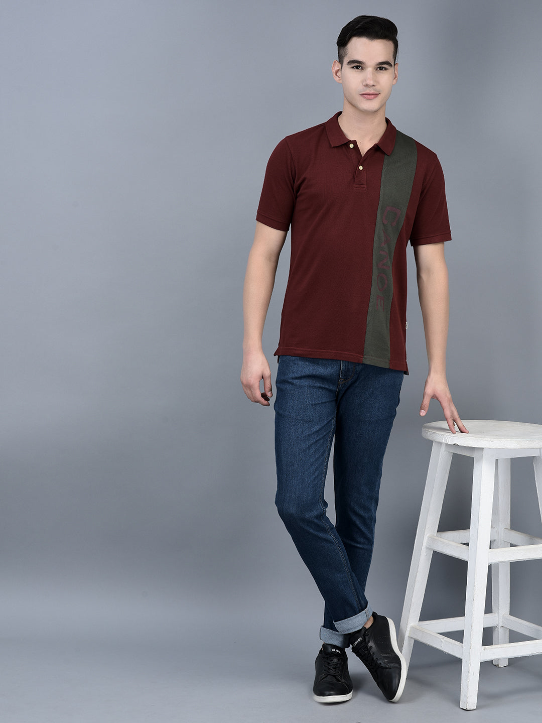 Canoe Men Short Sleeve Polo Neck Printed Pattern T-Shirt