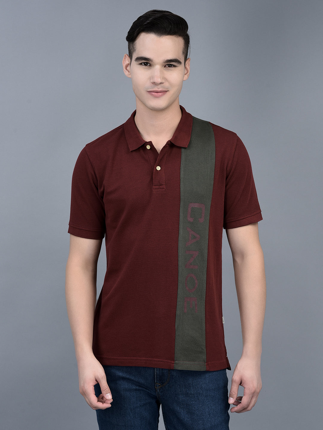 Canoe Men Short Sleeve Polo Neck Printed Pattern T-Shirt