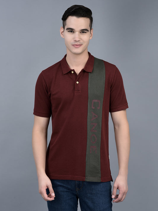 Canoe Men Short Sleeve Polo Neck Printed Pattern T-Shirt