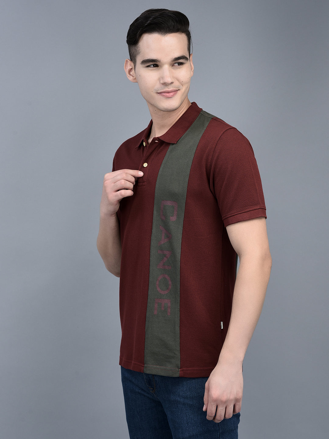 Canoe Men Short Sleeve Polo Neck Printed Pattern T-Shirt