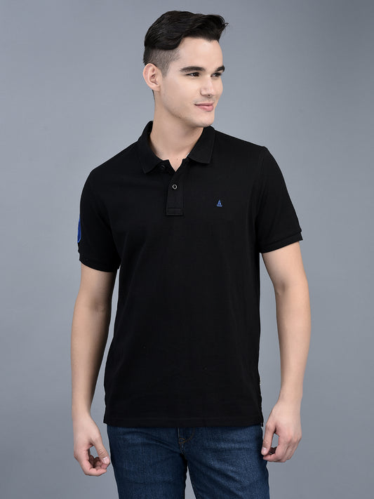 Canoe Men Short Sleeve Polo Neck Solid Pattern T-Shirt