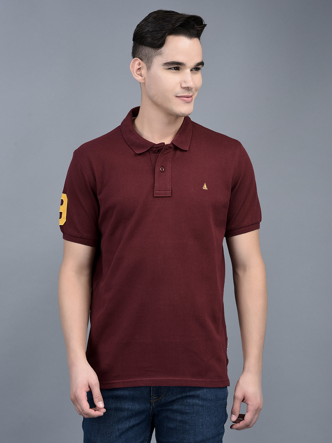 Canoe Men Short Sleeve Polo Neck Solid Pattern T-Shirt