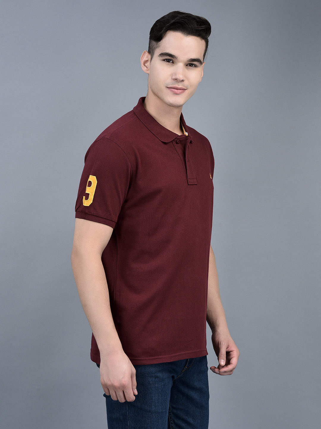 Canoe Men Short Sleeve Polo Neck Solid Pattern T-Shirt