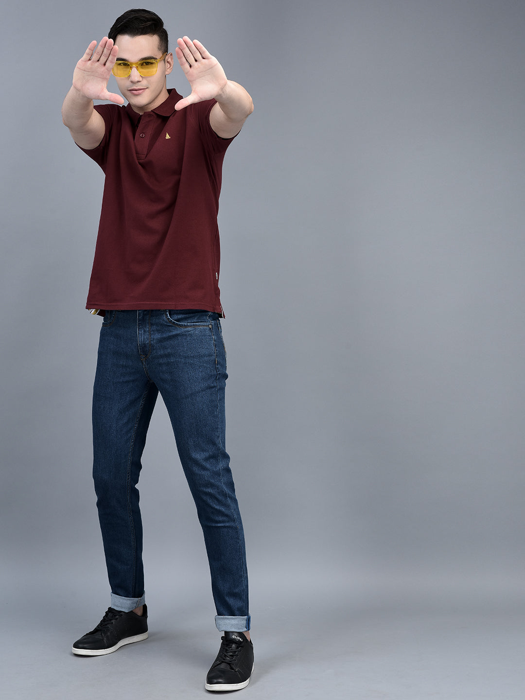 Canoe Men Short Sleeve Polo Neck Solid Pattern T-Shirt