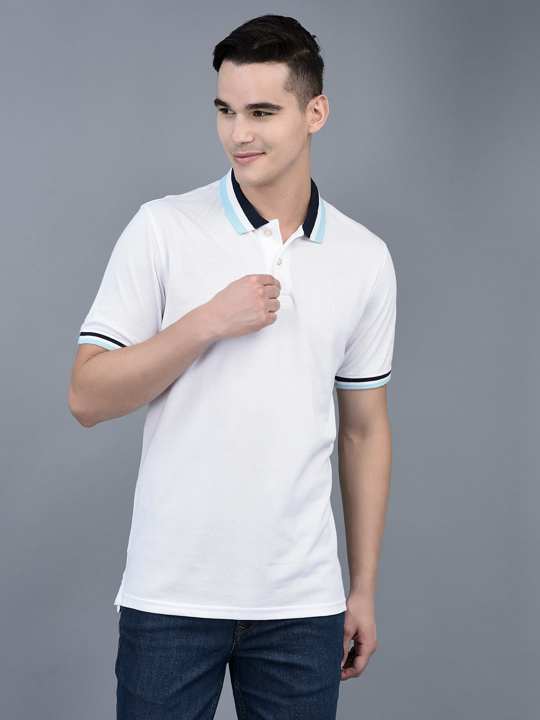 Canoe Men Short Sleeve Polo Neck Solid Pattern T-Shirt