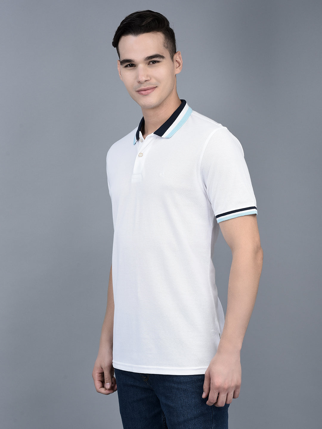 Canoe Men Short Sleeve Polo Neck Solid Pattern T-Shirt