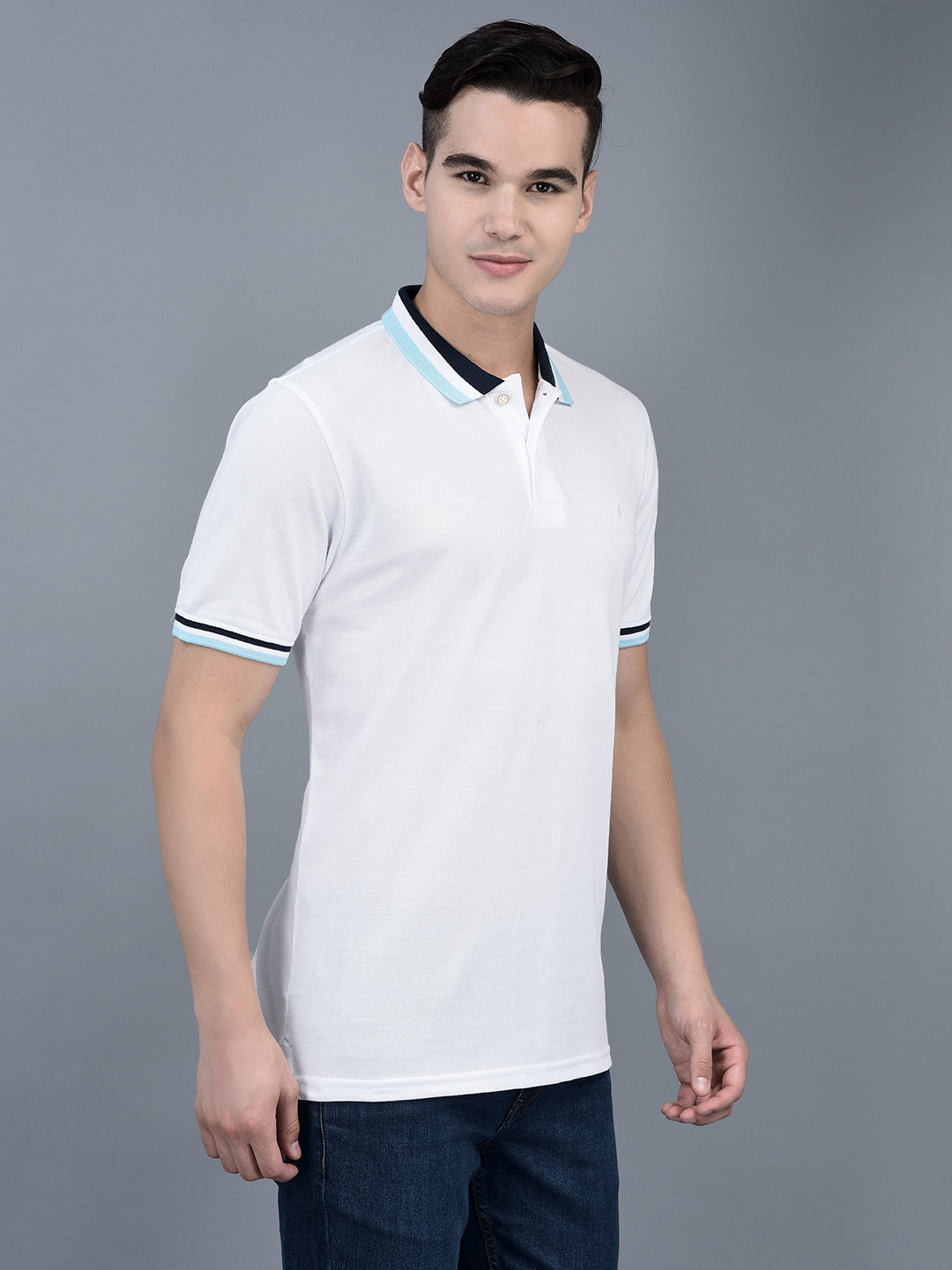 Canoe Men Short Sleeve Polo Neck Solid Pattern T-Shirt