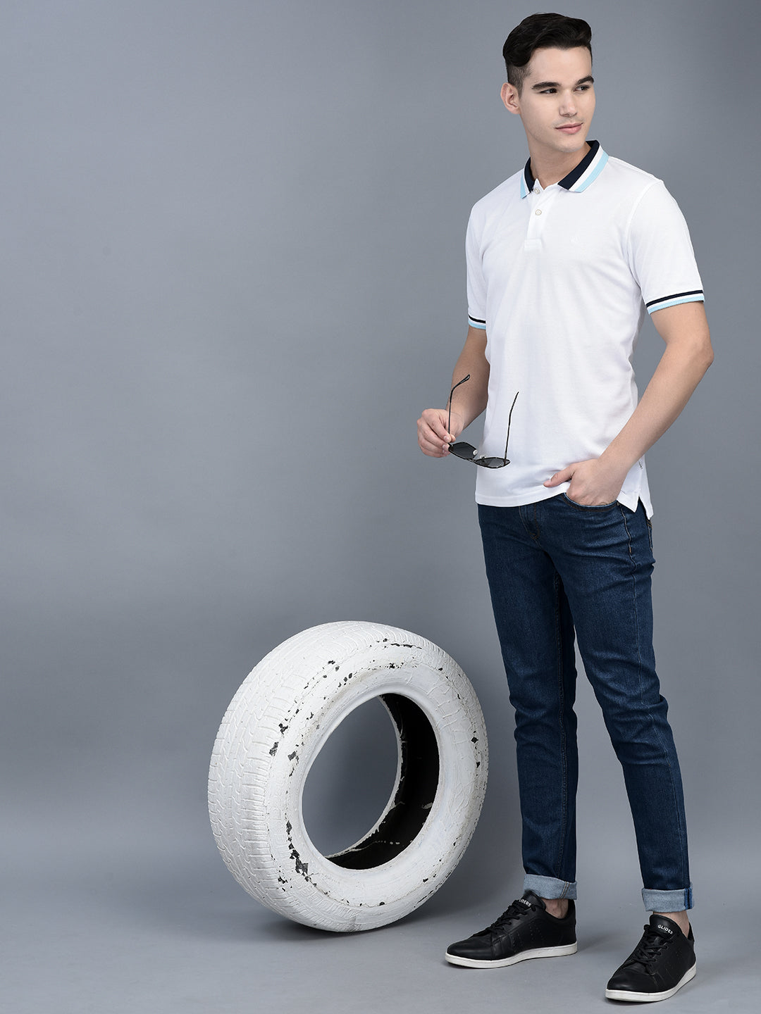Canoe Men Short Sleeve Polo Neck Solid Pattern T-Shirt