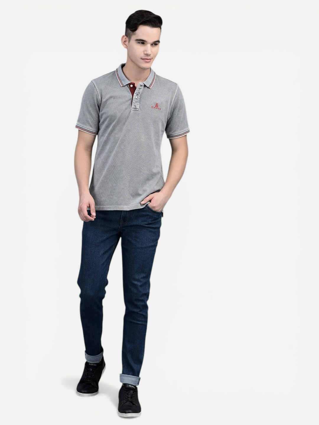 Canoe Men Short Sleeve Polo Neck Solid Pattern T-Shirt