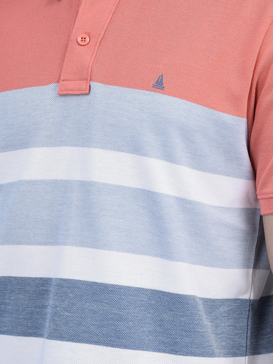 Canoe Men Short Sleeve Polo Neck Striped Pattern T-Shirt