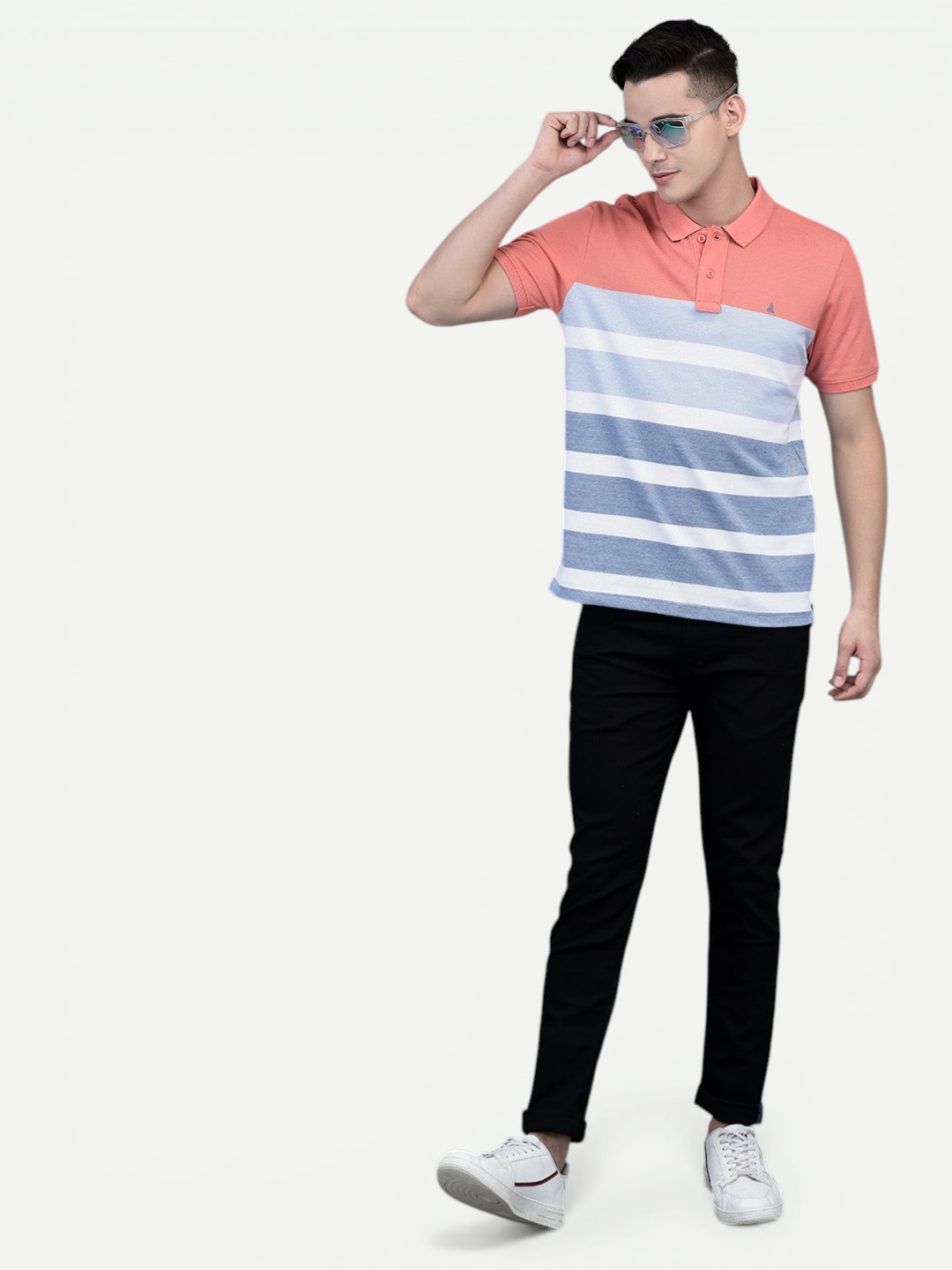 Canoe Men Short Sleeve Polo Neck Striped Pattern T-Shirt