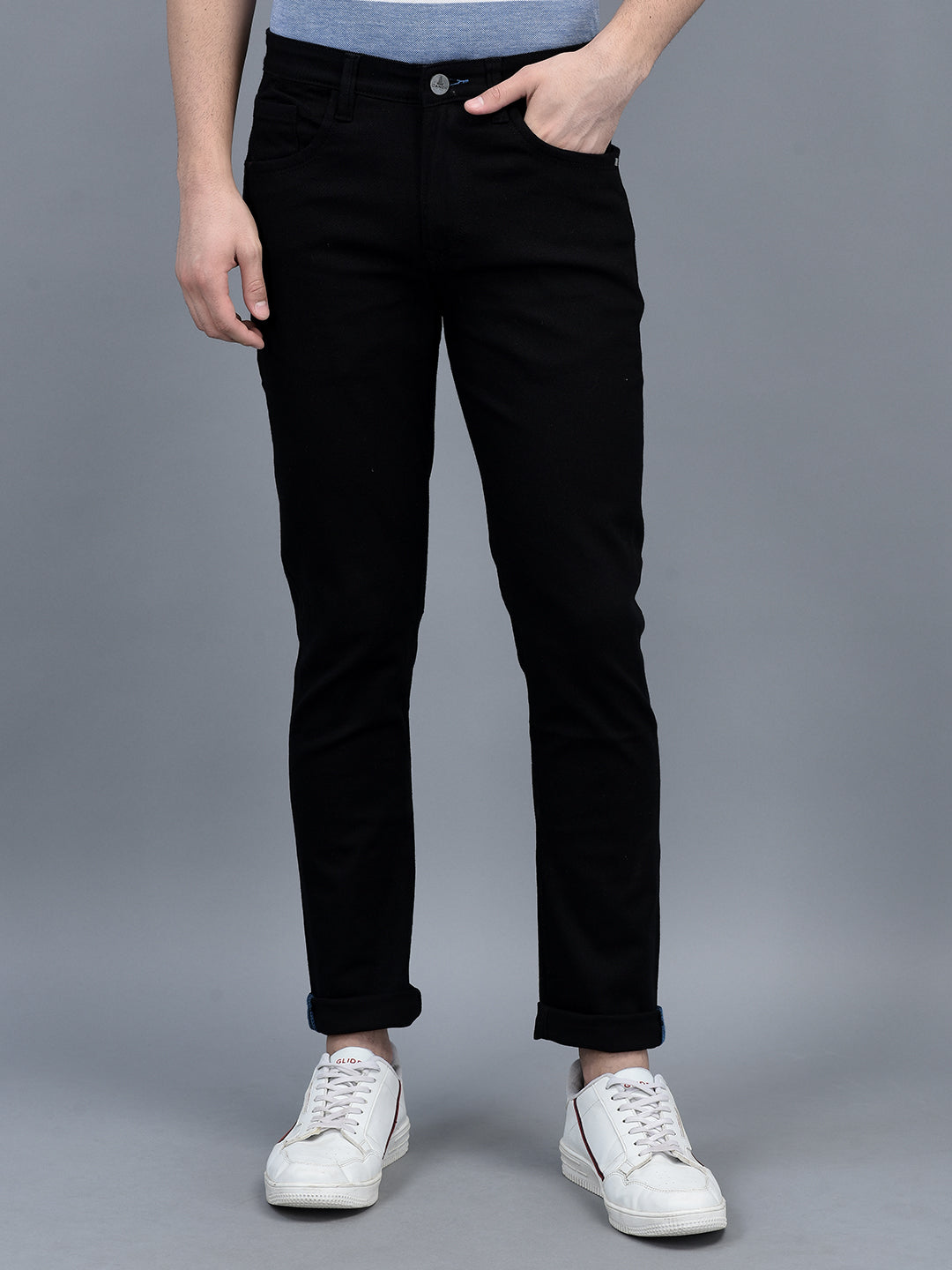 Canoe Men Regular fit Mid-Rise Full Length Five Pockets Denim Trouser
