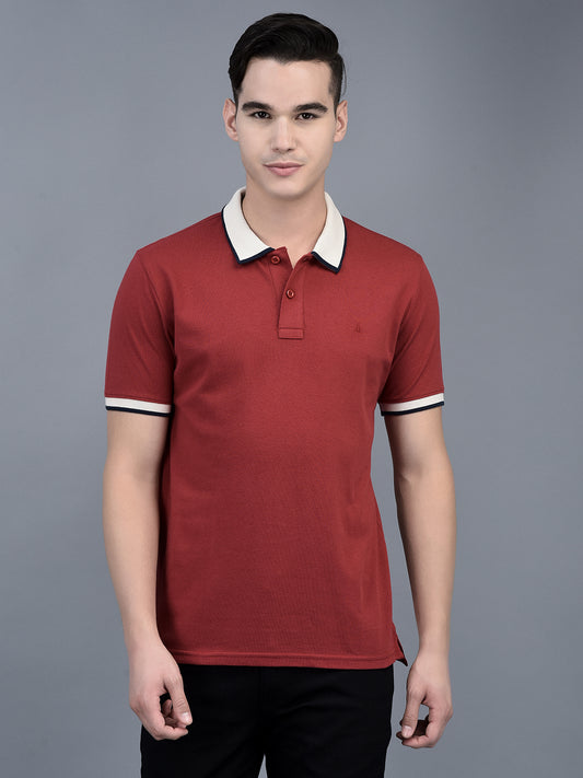 Canoe Men Short Sleeve Polo Neck Solid Pattern T-Shirt