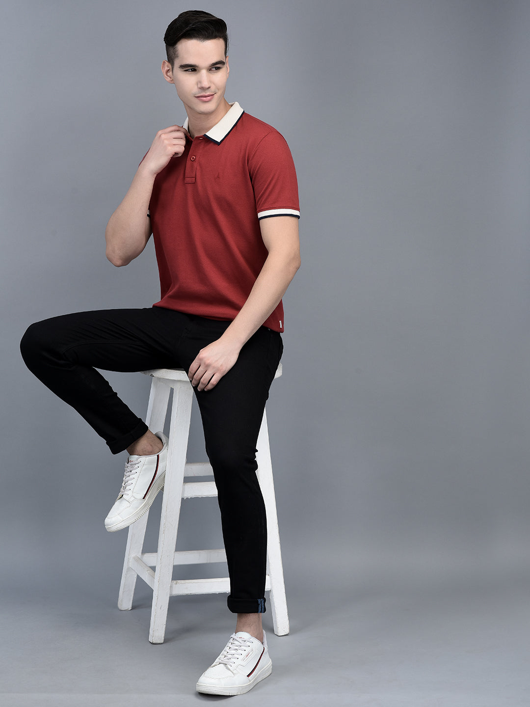 Canoe Men Short Sleeve Polo Neck Solid Pattern T-Shirt