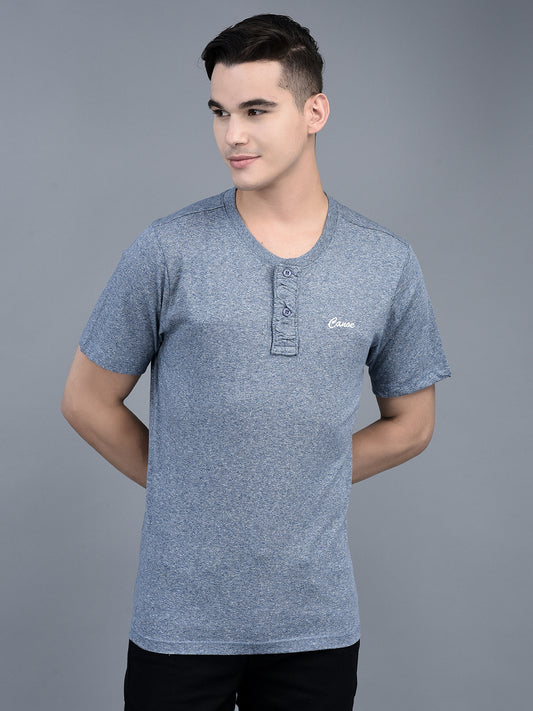 Canoe Men Short Sleeve Polo Neck Self Design Pattern T-Shirt