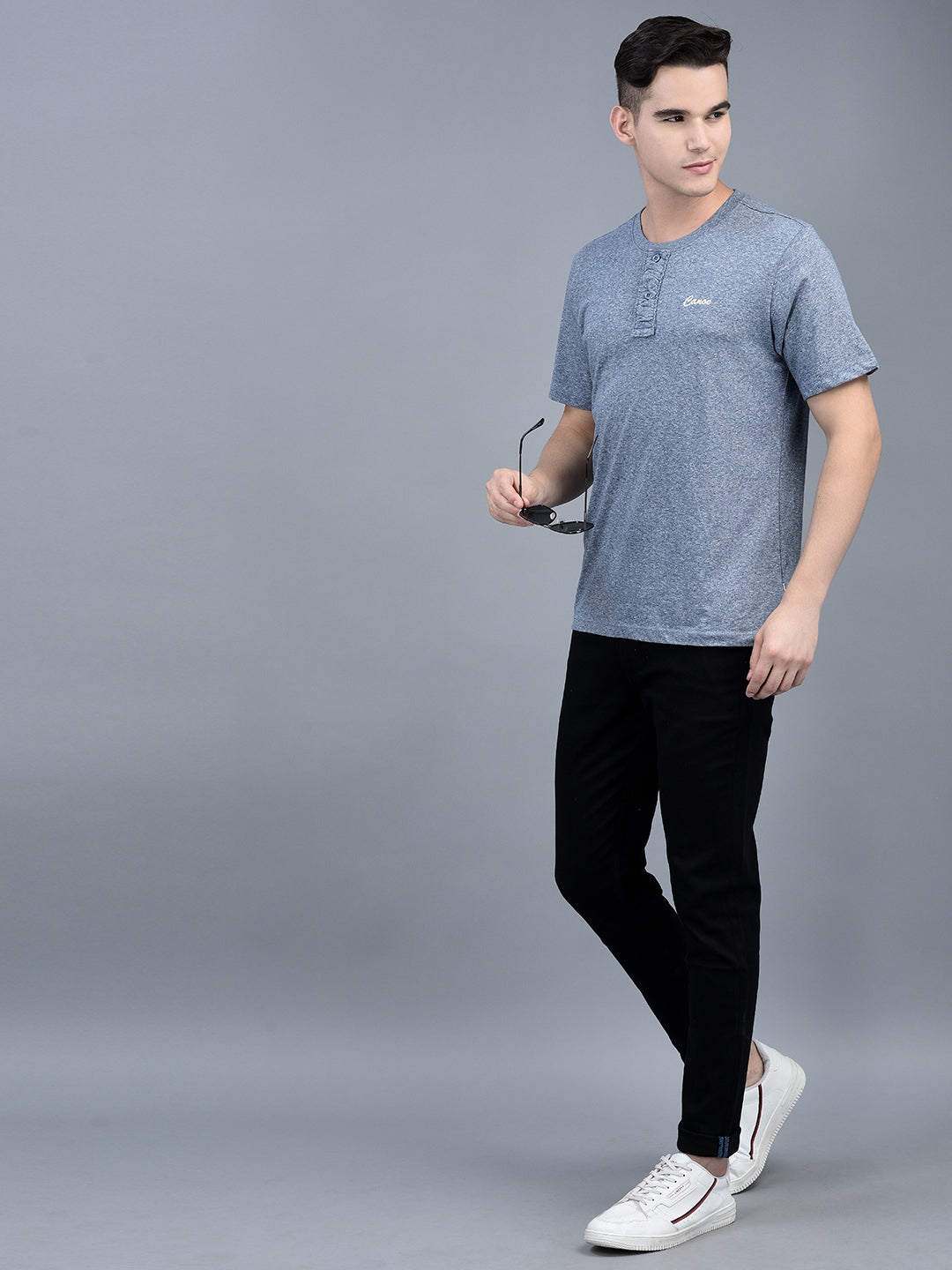 Canoe Men Short Sleeve Polo Neck Self Design Pattern T-Shirt