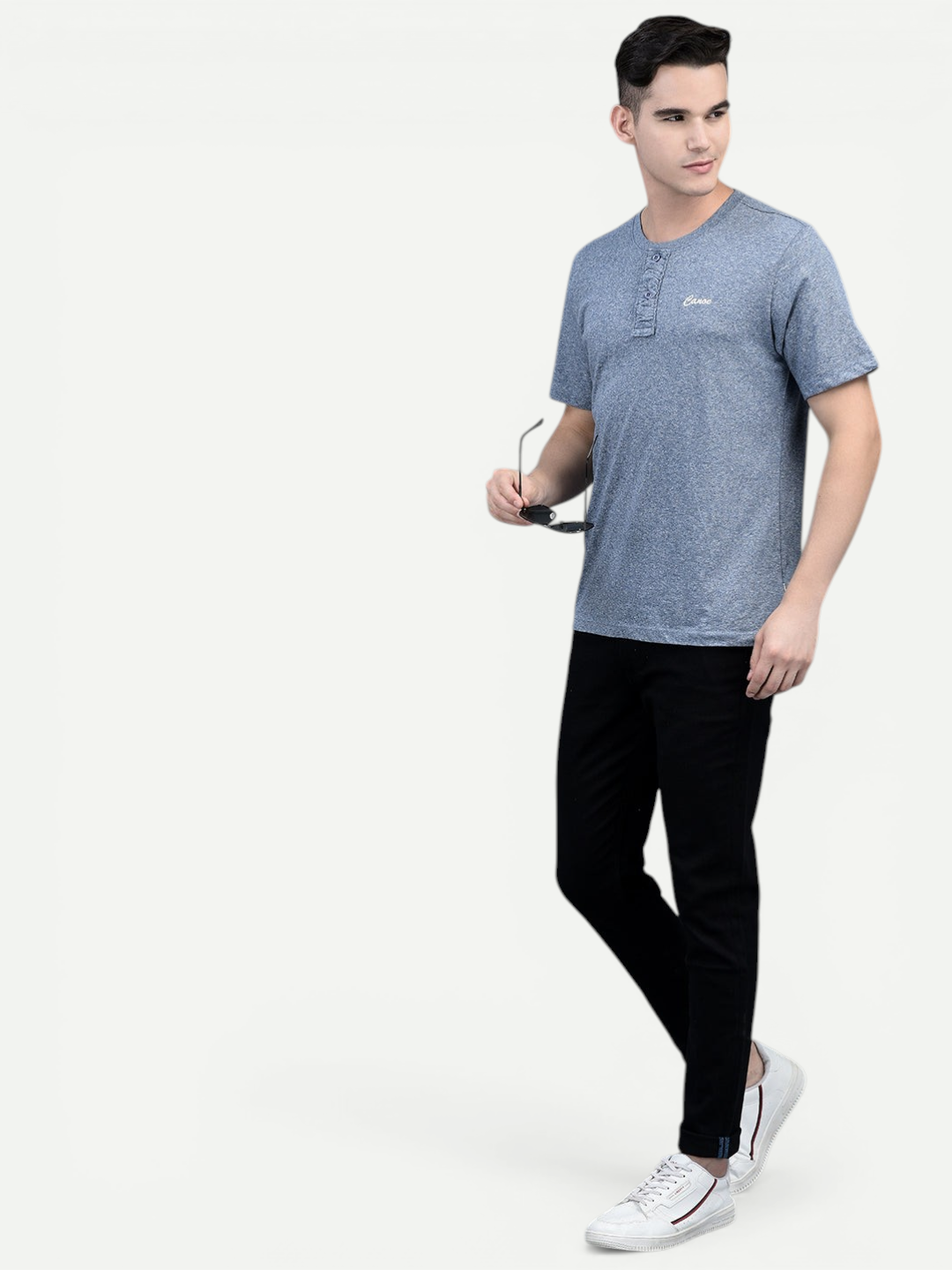 Canoe Men Short Sleeve Polo Neck Self Design Pattern T-Shirt