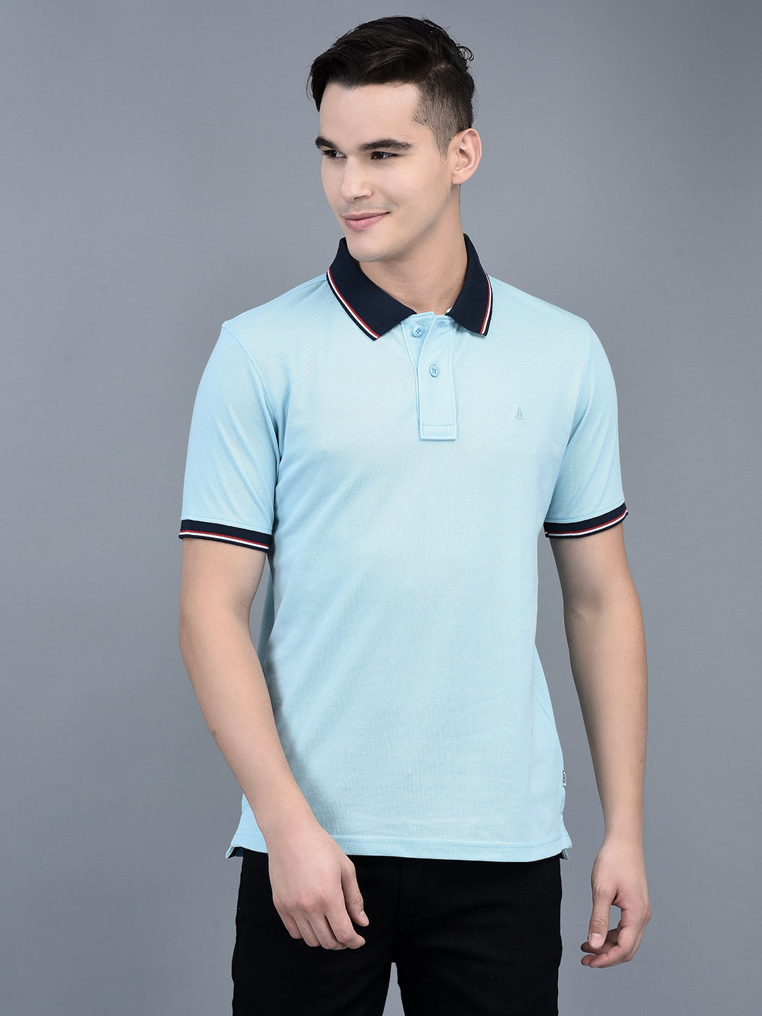 Canoe Men Short Sleeve Polo Neck Solid Pattern T-Shirt