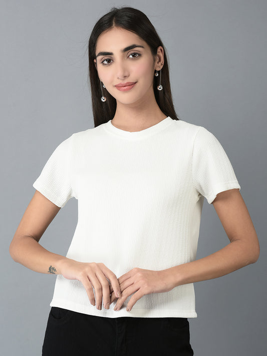 Canoe Women Loose Fit Solid Round Neck T-Shirt