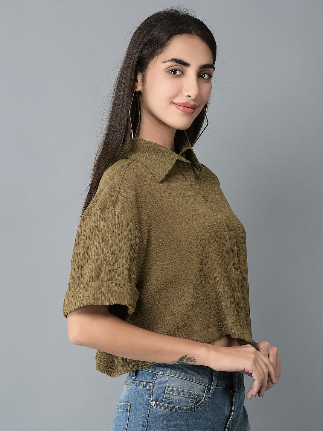 Canoe Women Loose Fit Crop Shirt