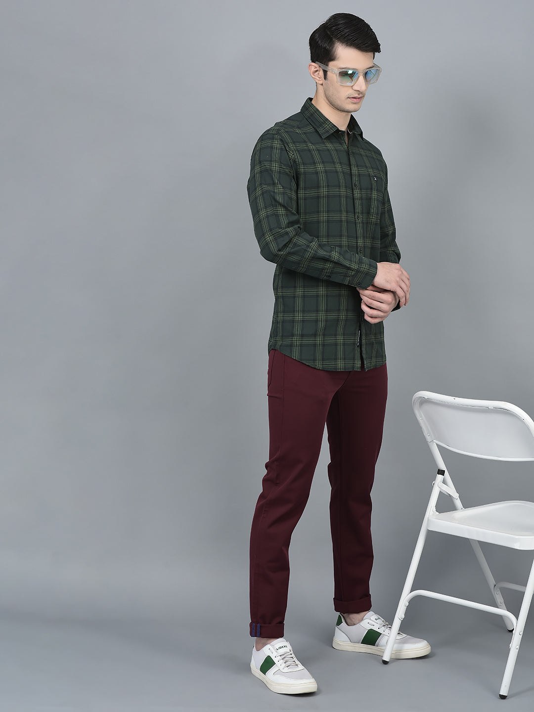 Canoe Men Casual Shirt Cotton Fabric Button Closure Checked