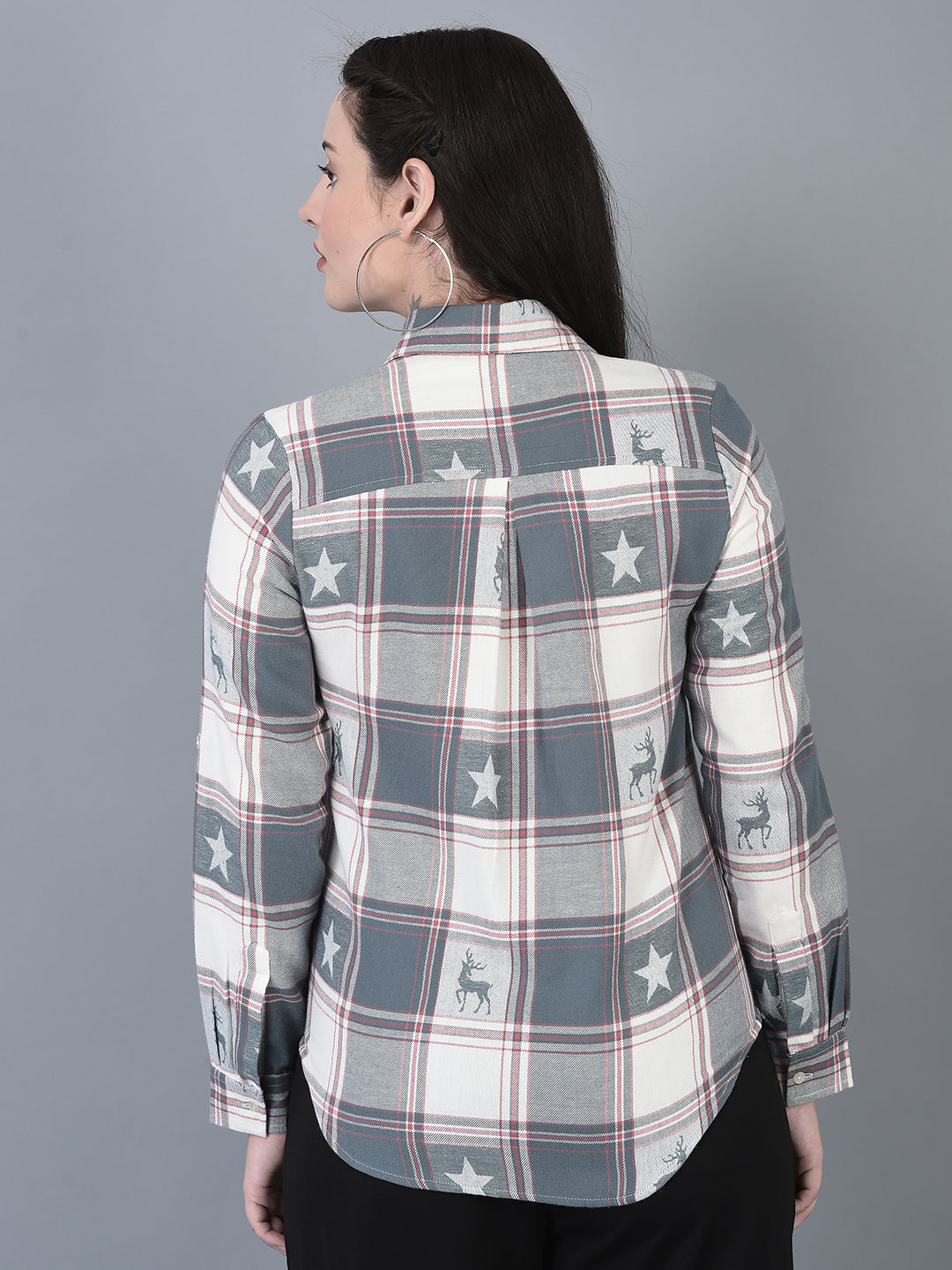 Canoe Women Full Button Placket Check Pattern Shirt