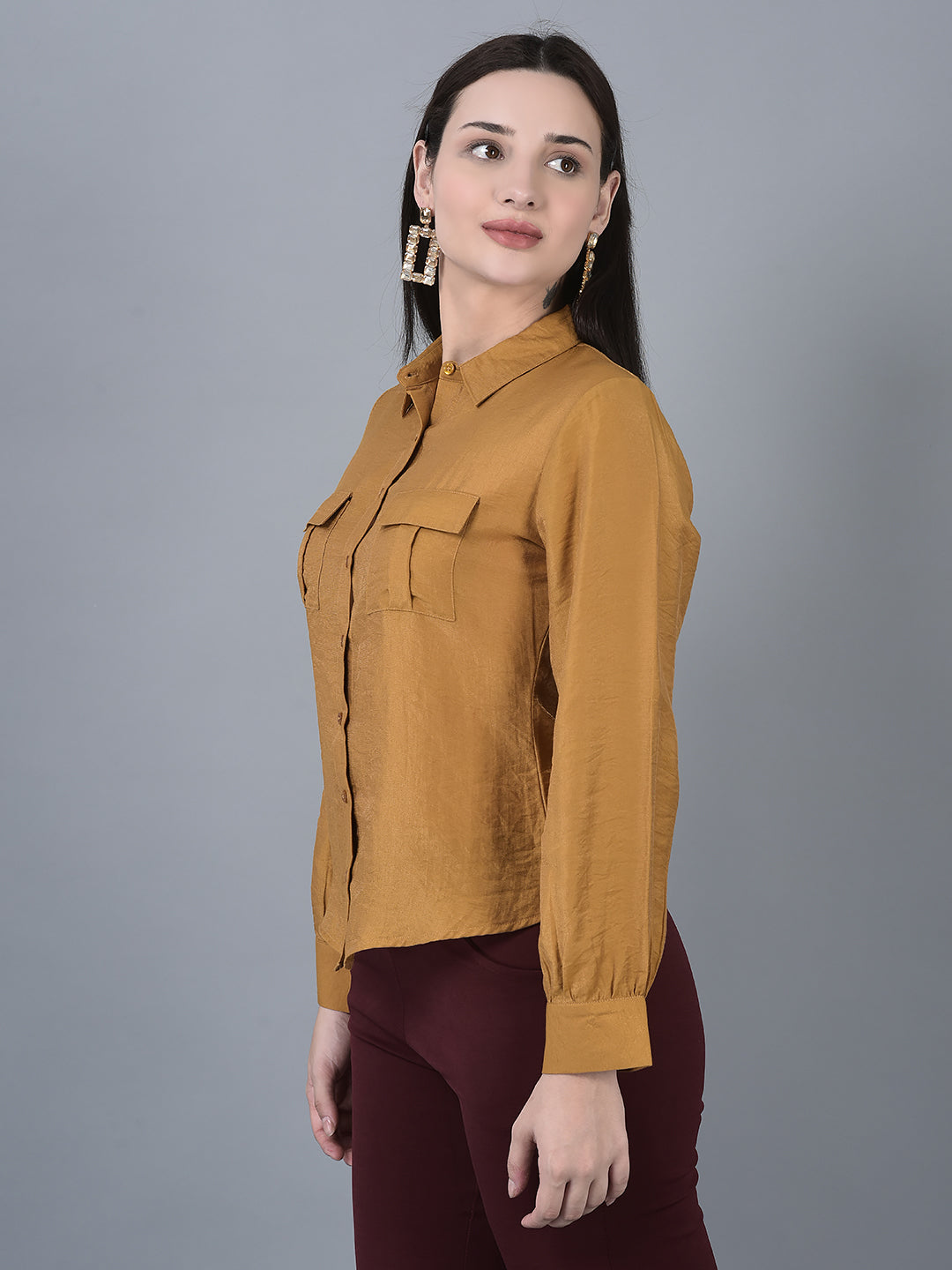 Canoe Women Long Sleeve Relaxed Fit Regular Length Button Placket Shirt
