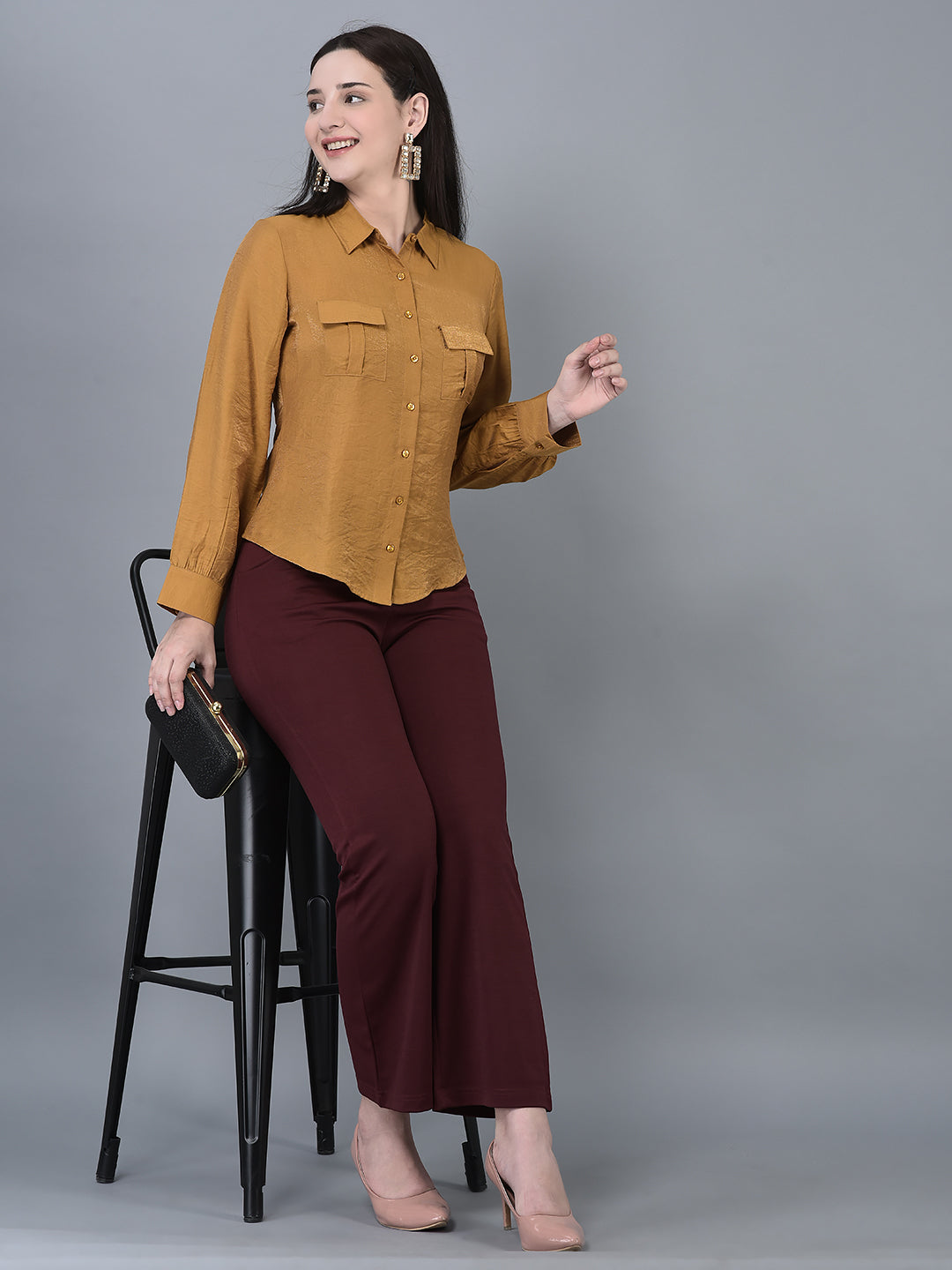 Canoe Women Long Sleeve Relaxed Fit Regular Length Button Placket Shirt