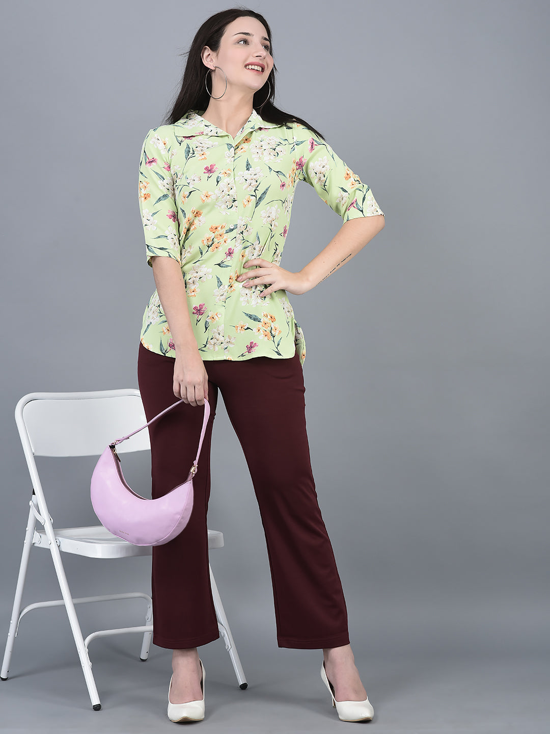 Canoe Women Regular Fit Print Pattern Three Quarter Sleeve