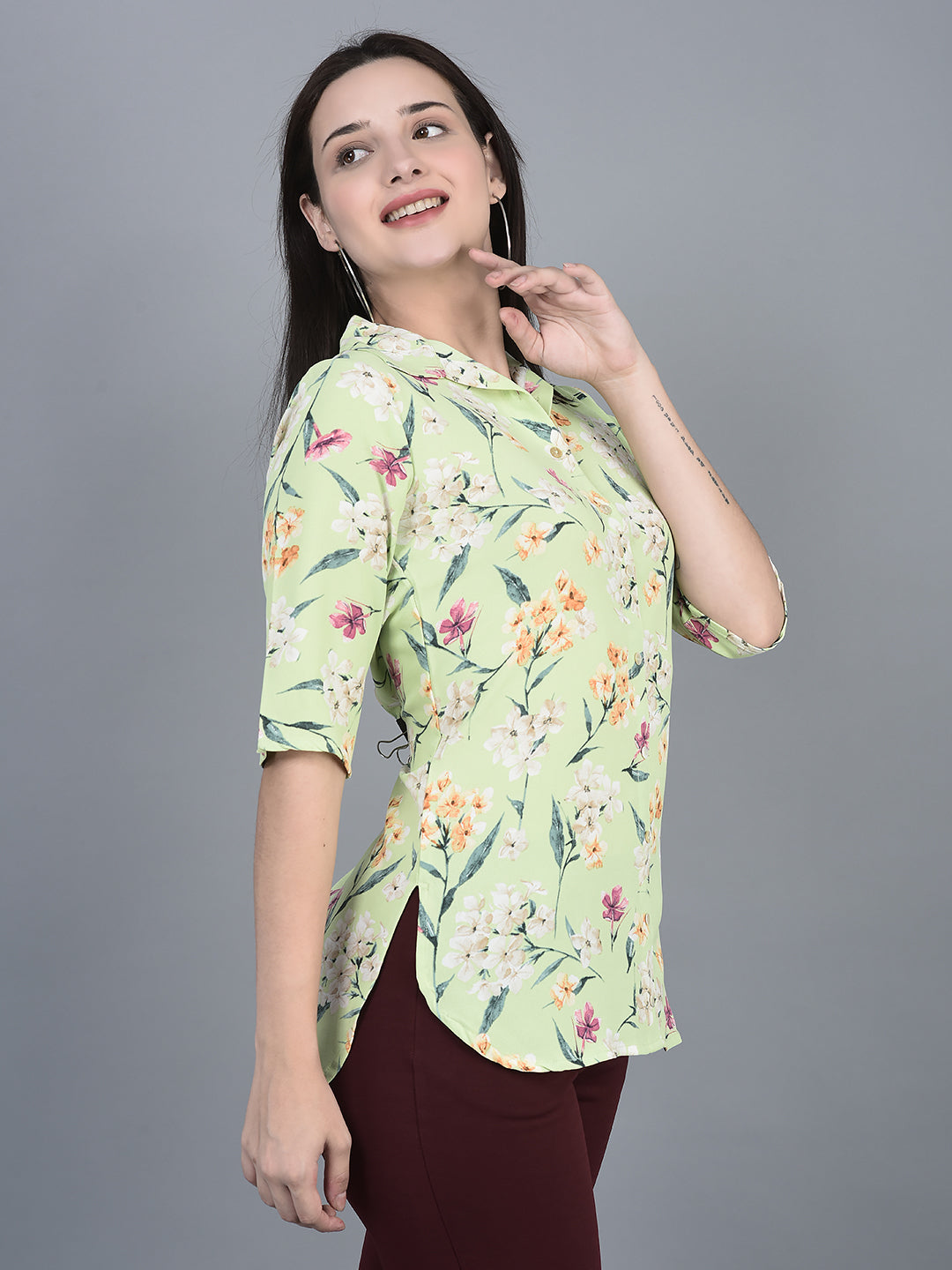 Canoe Women Regular Fit Print Pattern Three Quarter Sleeve
