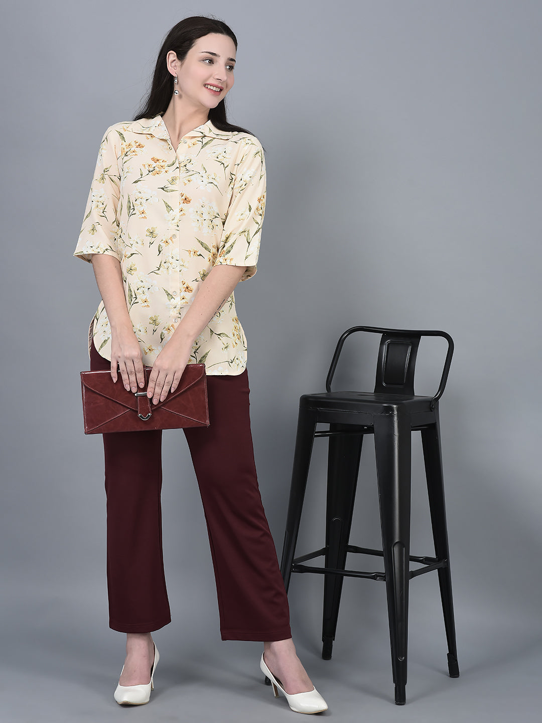Canoe Women Regular Fit Print Pattern Three Quarter Sleeve
