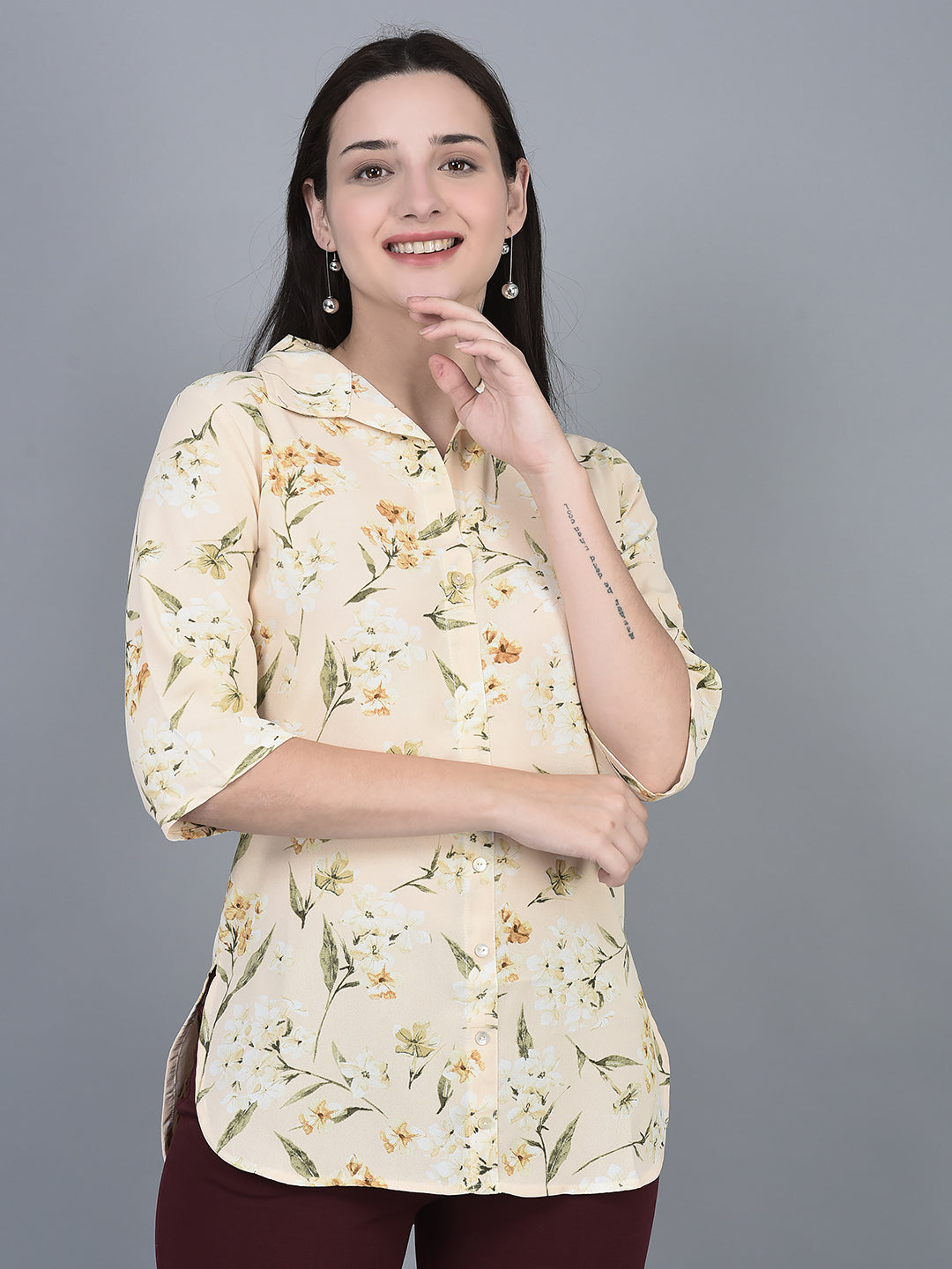 Canoe Women Regular Fit Print Pattern Three Quarter Sleeve