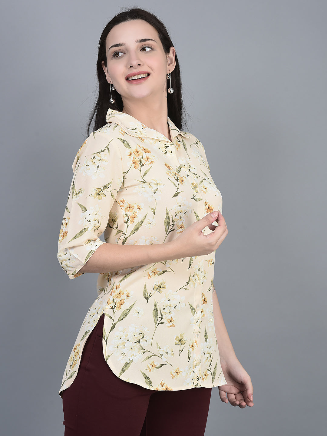Canoe Women Regular Fit Print Pattern Three Quarter Sleeve