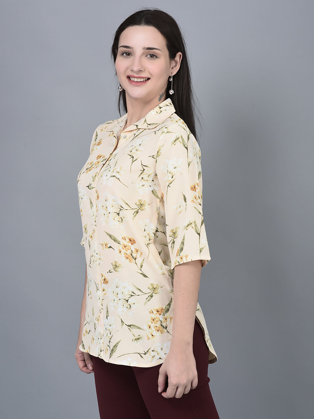 Canoe Women Regular Fit Print Pattern Three Quarter Sleeve