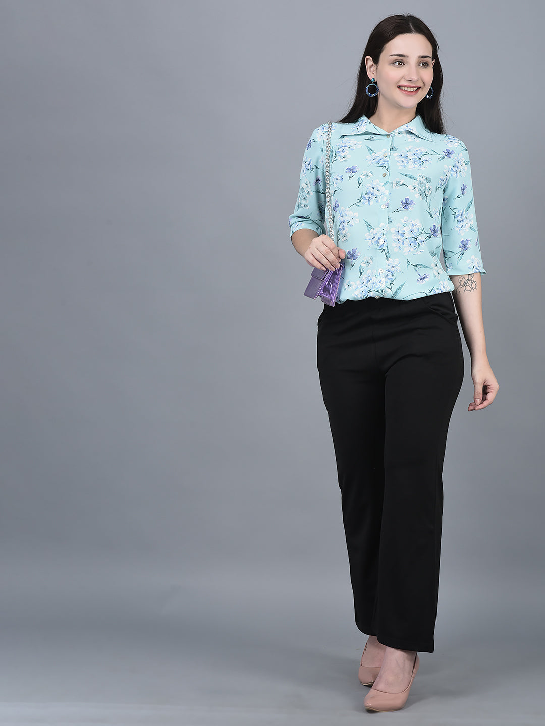 Canoe Women Regular Fit Print Pattern Three Quarter Sleeve