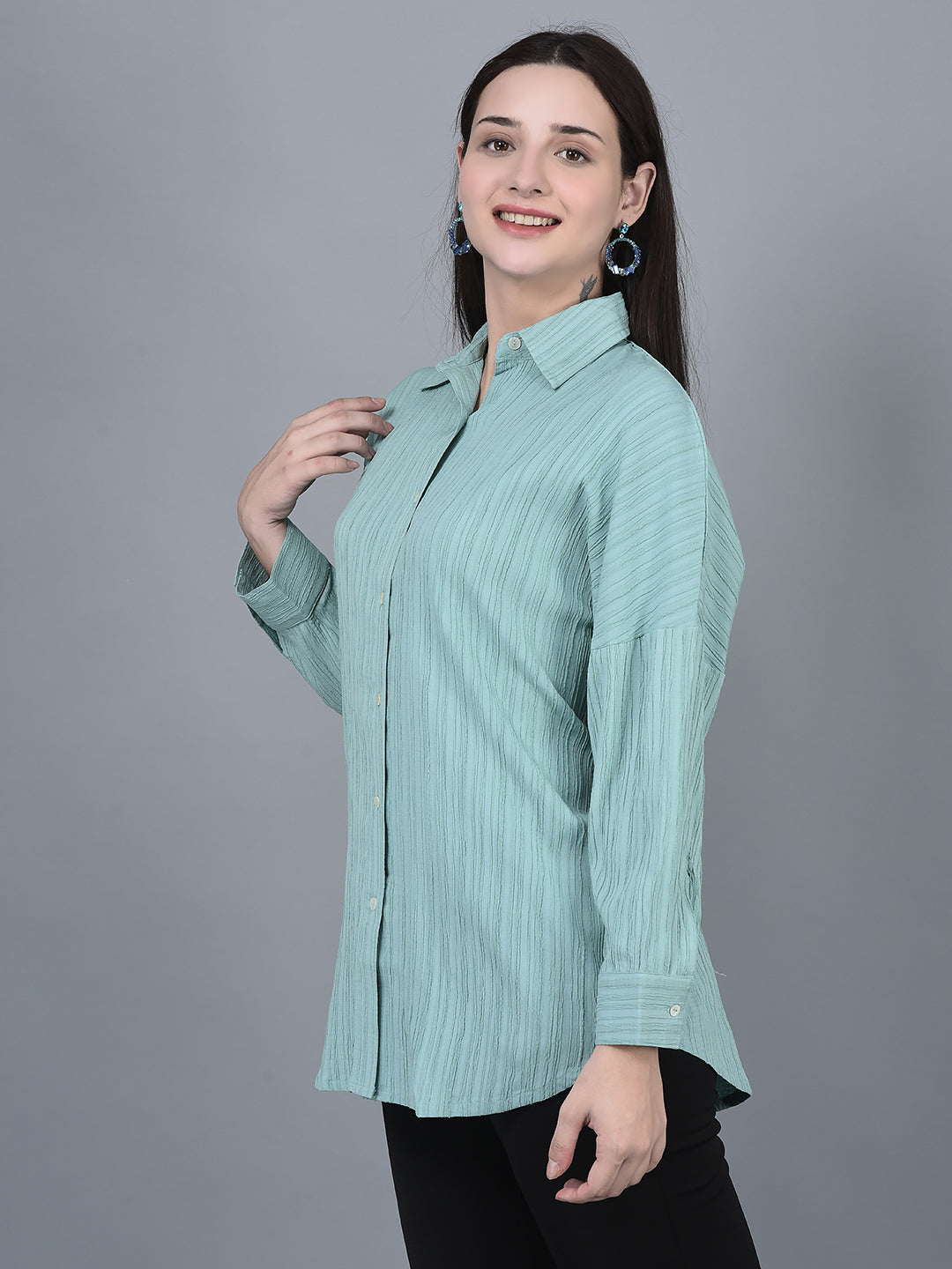 Canoe Women Shirt Collar Full Button Placket