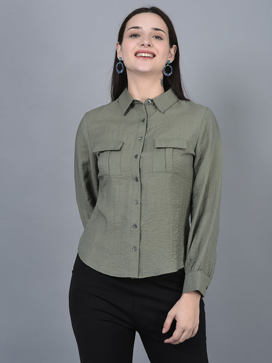 Canoe Women Long Sleeve Relaxed Fit Regular Length Button Placket Shirt