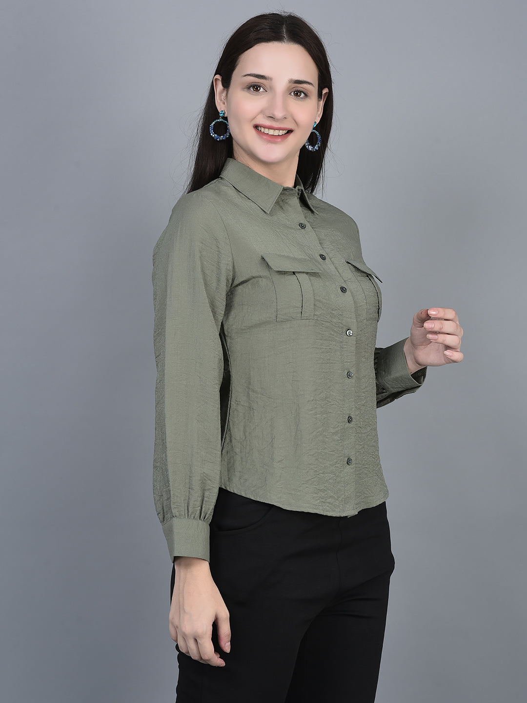 Canoe Women Long Sleeve Relaxed Fit Regular Length Button Placket Shirt
