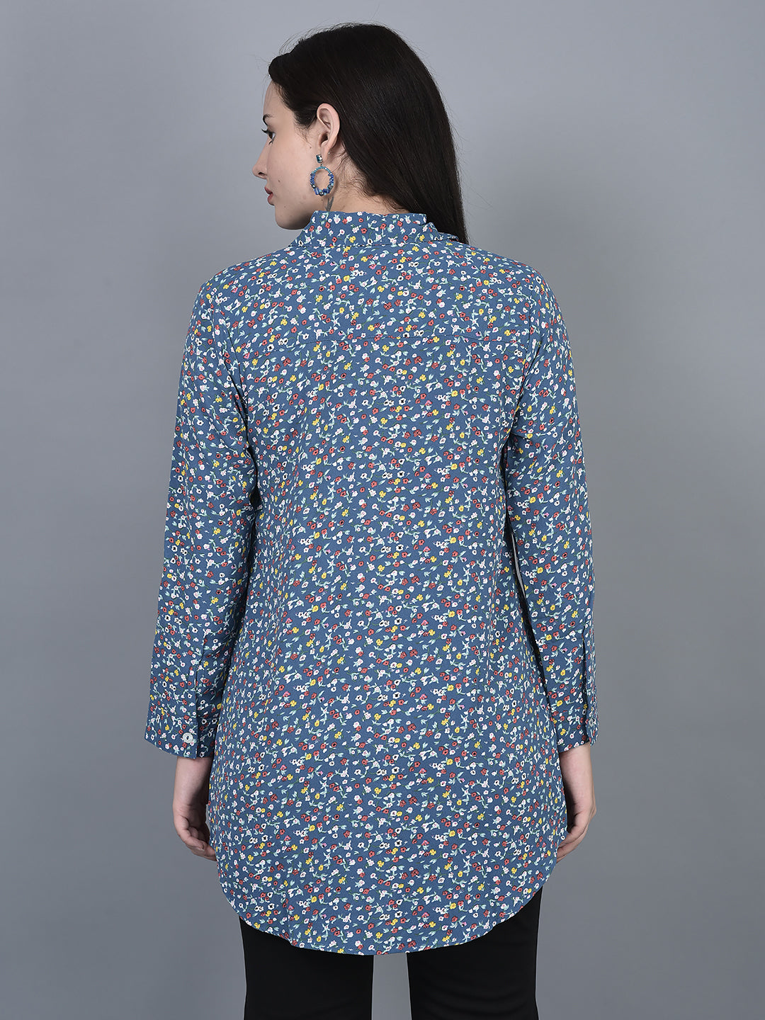 Canoe Women Floral Print Roll-Up Sleeve Full Button Placket Top