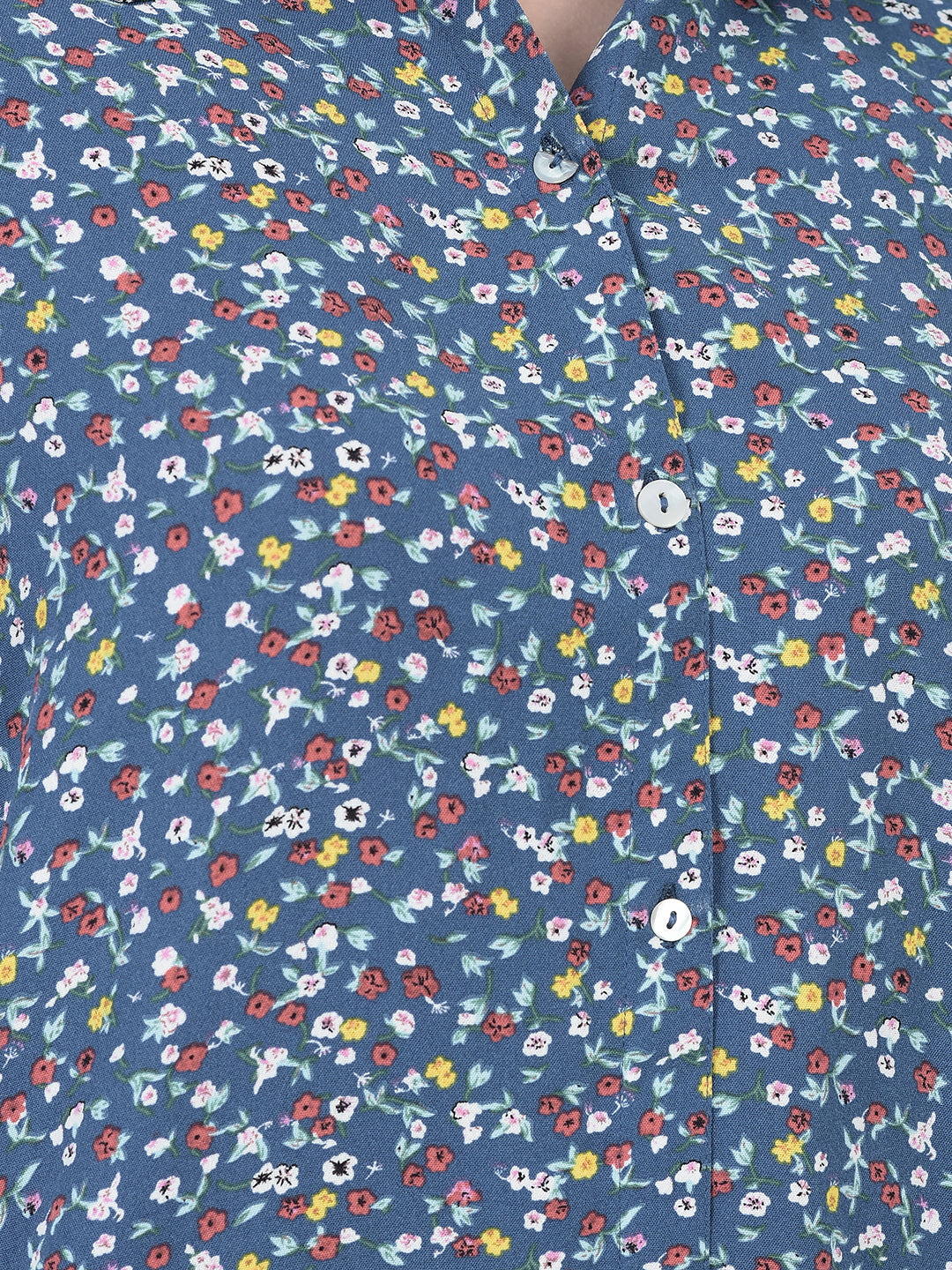 Canoe Women Floral Print Roll-Up Sleeve Full Button Placket Top