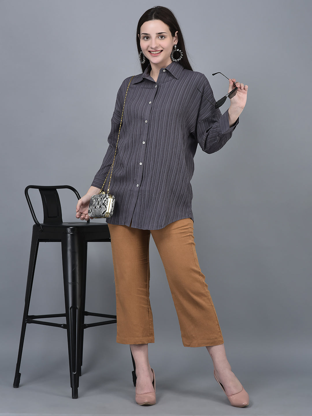 Canoe Women Shirt Collar Full Button Placket