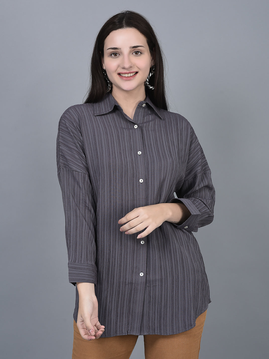 Canoe Women Shirt Collar Full Button Placket