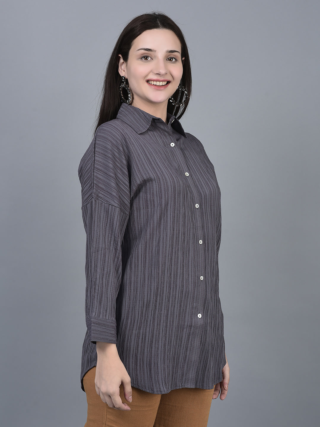 Canoe Women Shirt Collar Full Button Placket