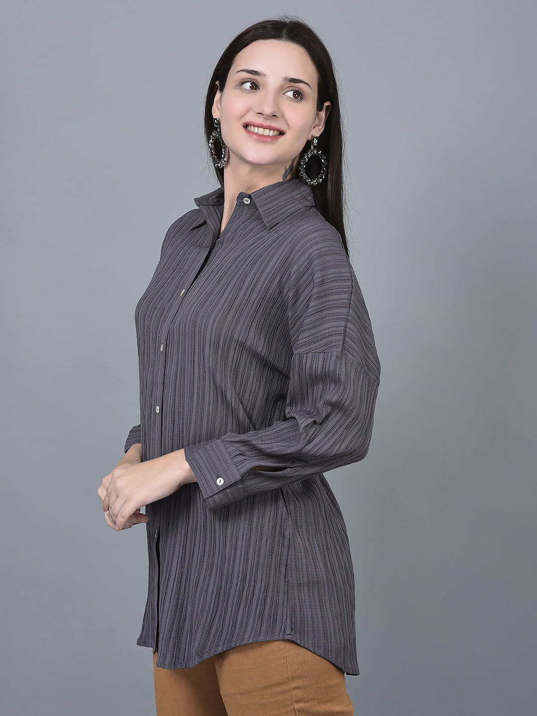 Canoe Women Shirt Collar Full Button Placket