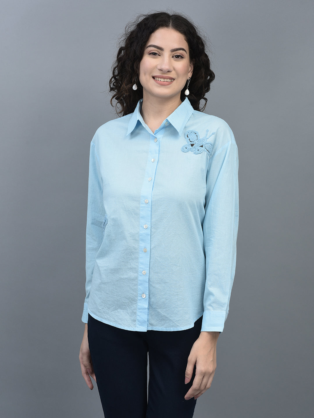 Canoe Women Long Sleeve Relaxed Fit Regular Length Button Placket Shirt