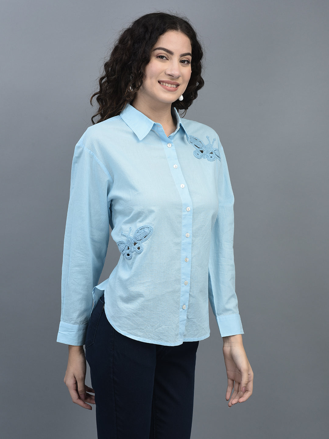 Canoe Women Long Sleeve Relaxed Fit Regular Length Button Placket Shirt