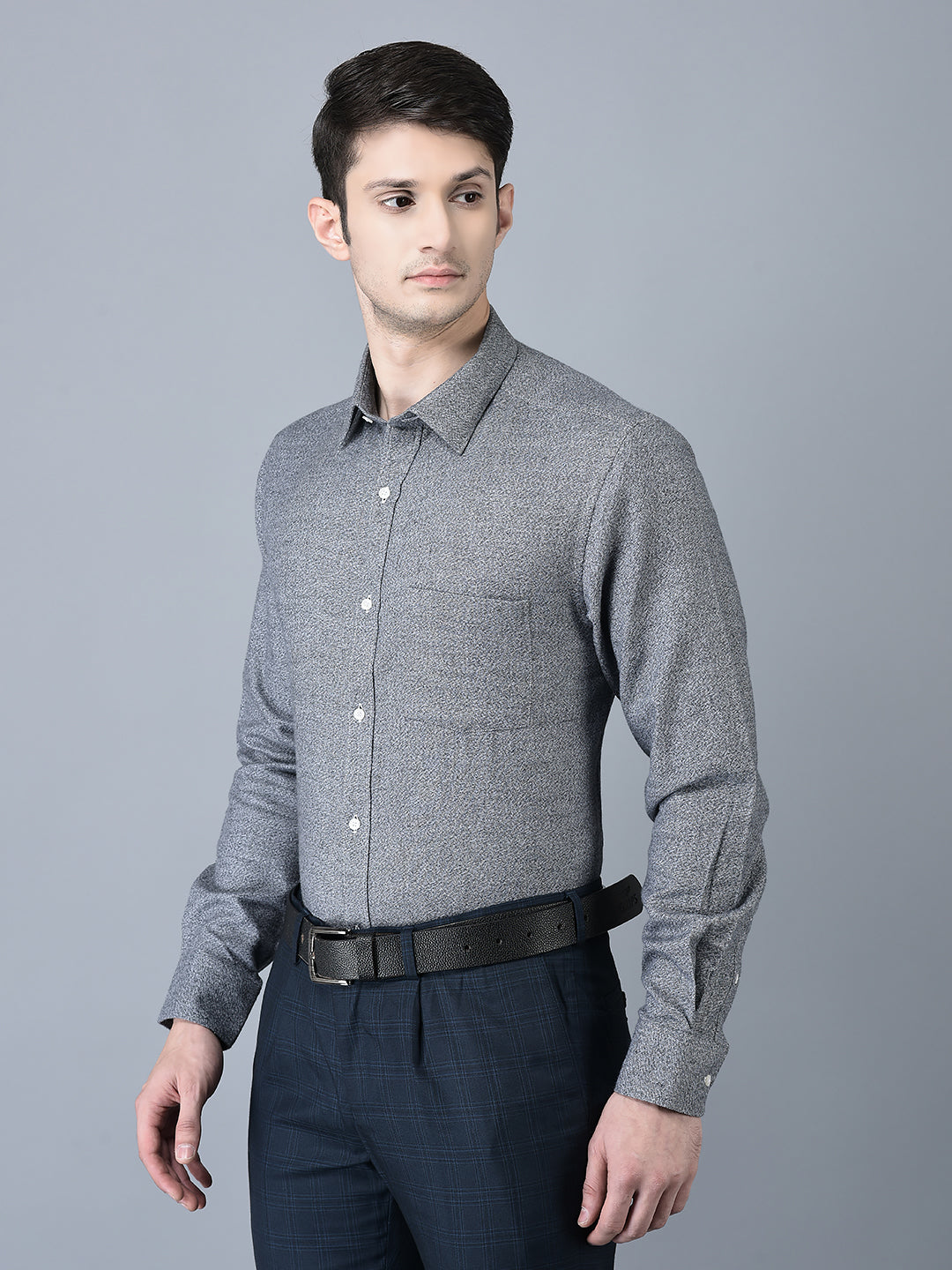 CANOE MEN Formal Shirt Charcoal Color Cotton Fabric Button Closure Printed