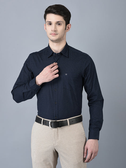 Canoe Men Casual Shirt Navy Blue Color Cotton Fabric Button Closure Printed
